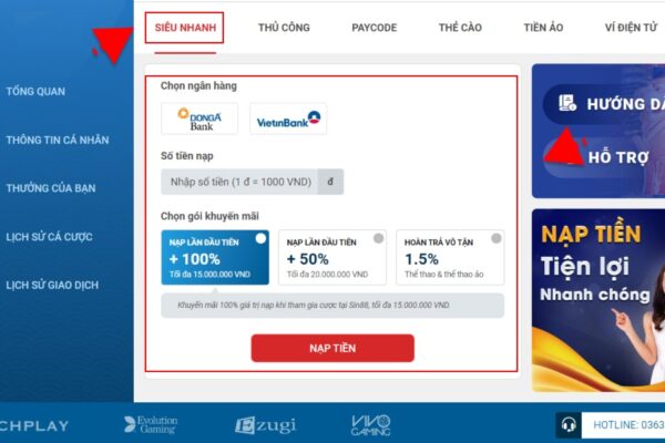 Hướng dẫn nạp rút SIN88 siêu nhanh