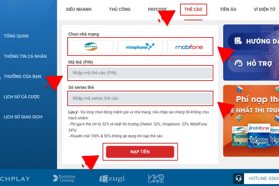 Hướng Dẫn Nạp Rút Tiền Sin88 3 Hướng dẫn nạp rút SIN88 thẻ cào