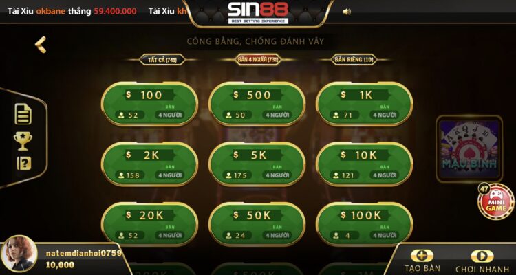 Sảnh casino Mậu binh cực kì cuốn hút anh em bet thủ Sin88 2 Sảnh casino Mậu binh cực kì cuốn hút anh em bet thủ Sin88